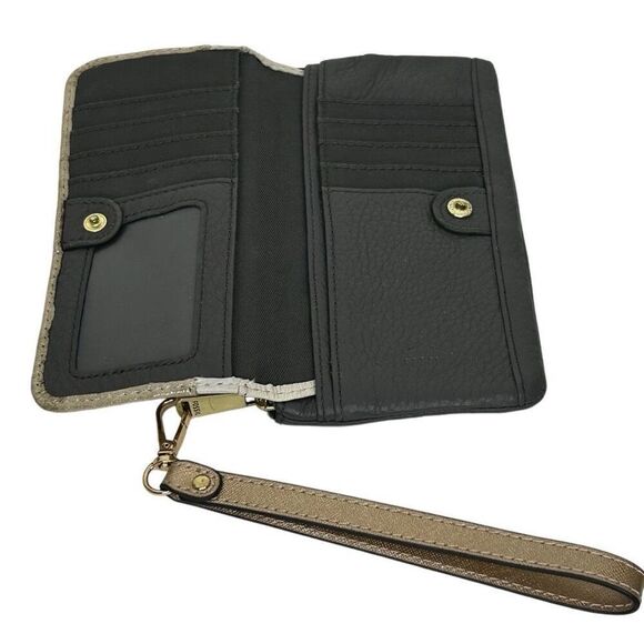 NWOT Fossil Preston Wristlet Wallet 7"x 4" Gold Metallic Leather Color-block - Picture 6 of 10